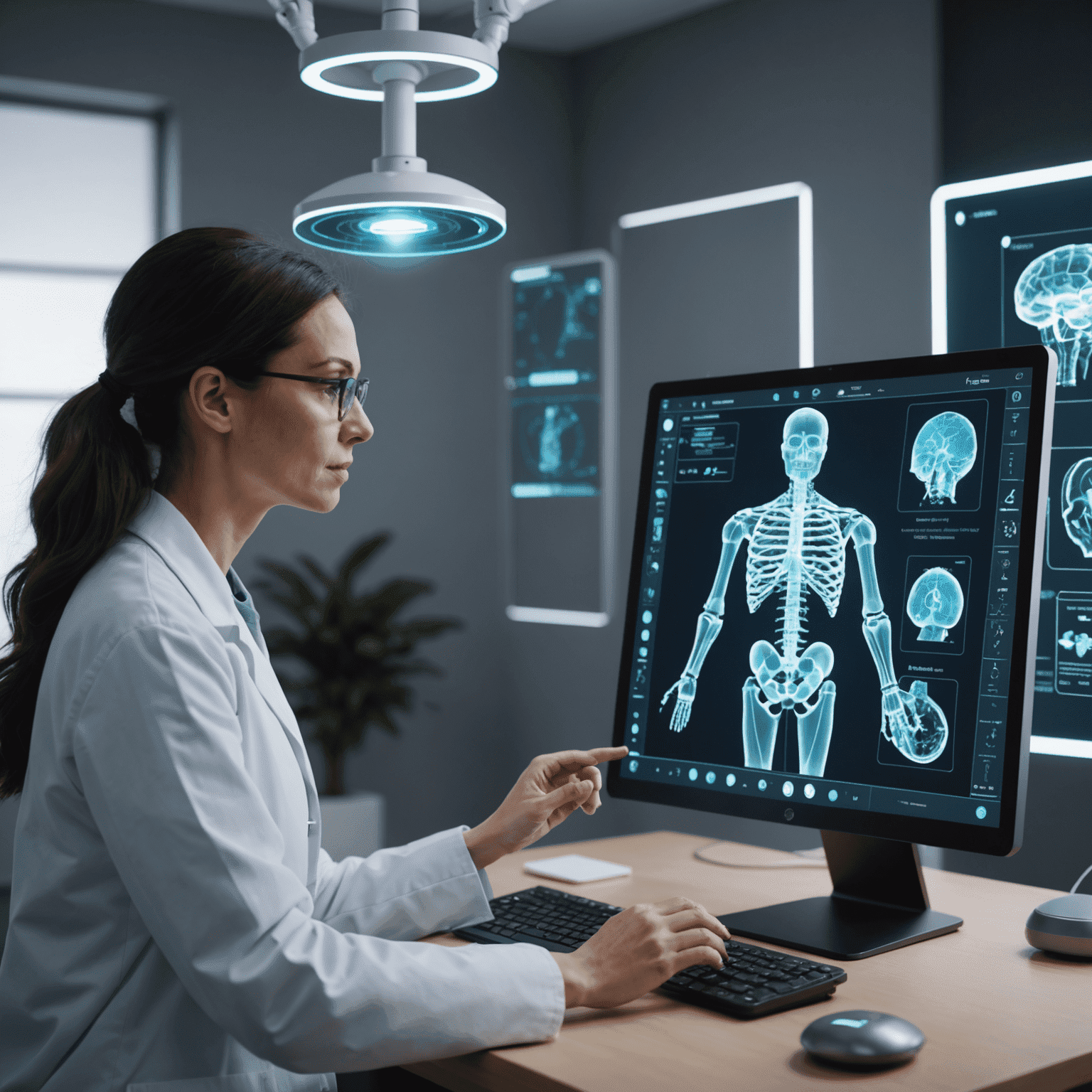 A doctor and an AI system collaborating on a holographic display to create a personalized treatment plan for a patient